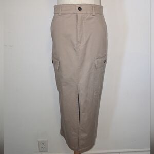 Jason Wu Tan Slit Front Midi Cargo Skirt